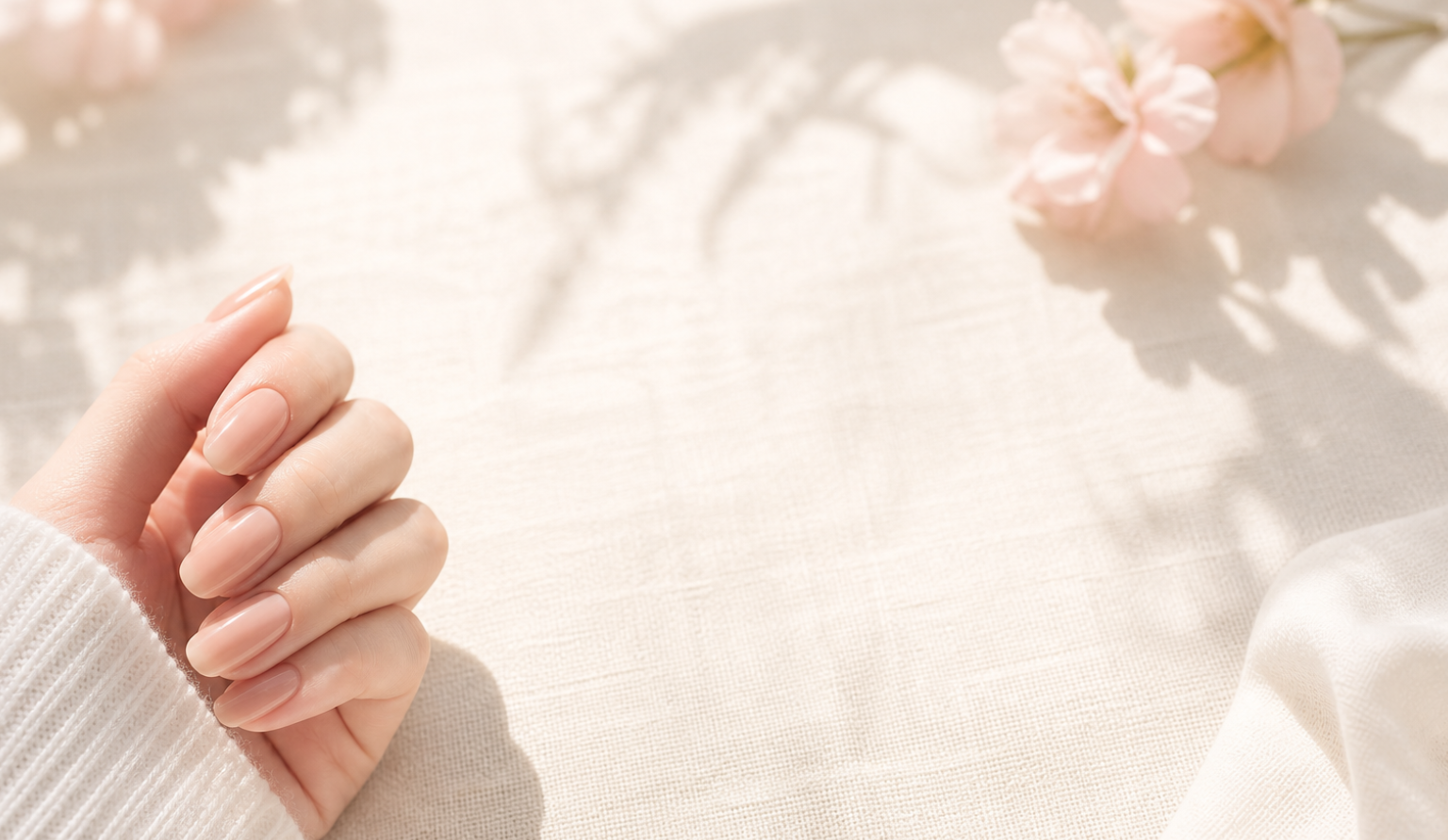 UB2 BEAUTY nude press-on nails lifestyle background
