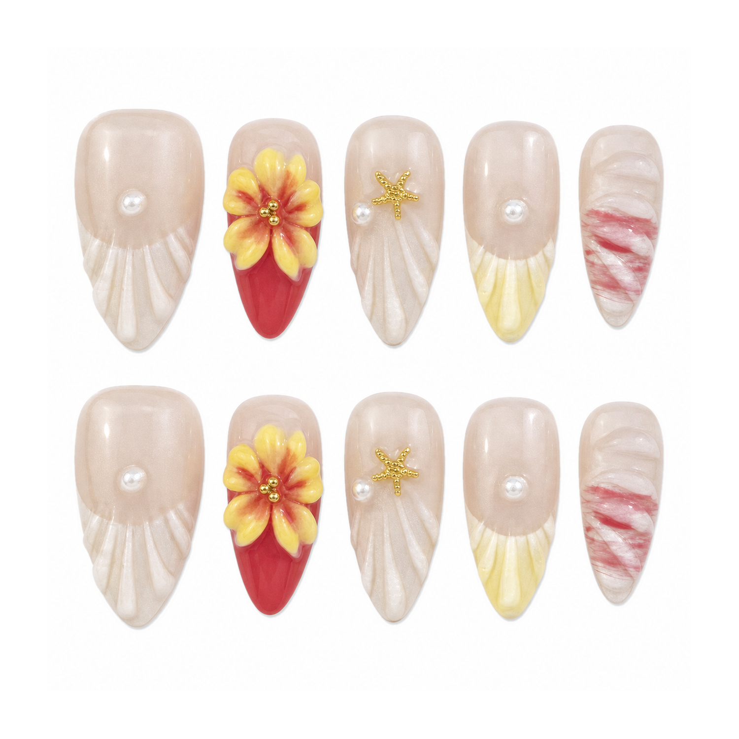 How to Apply H-007-E Handmade Floral Medium Almond Press-On at Home