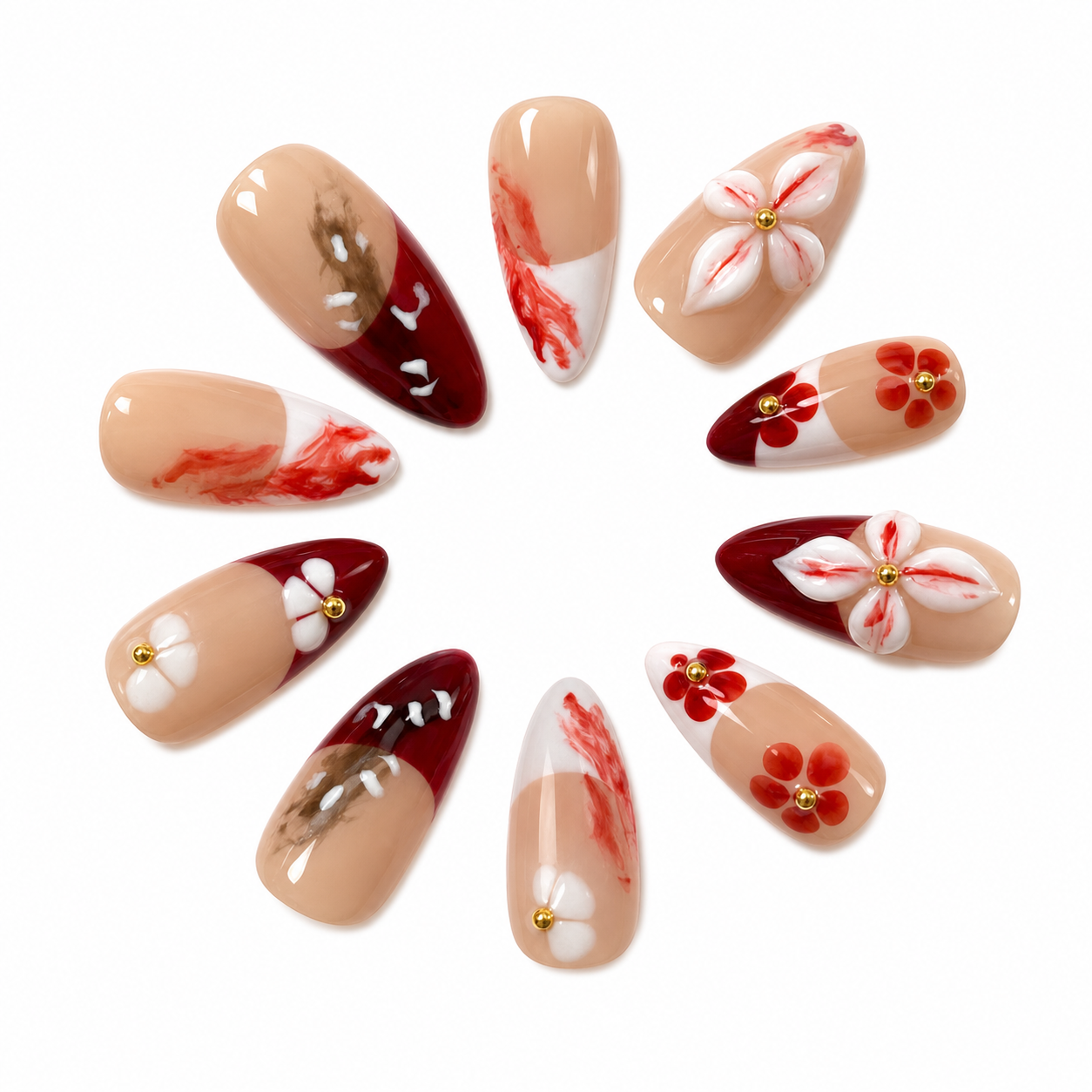 How to Style H-006-E Handmade Floral Medium Almond Press-On Nails: At-Home Tips and Care