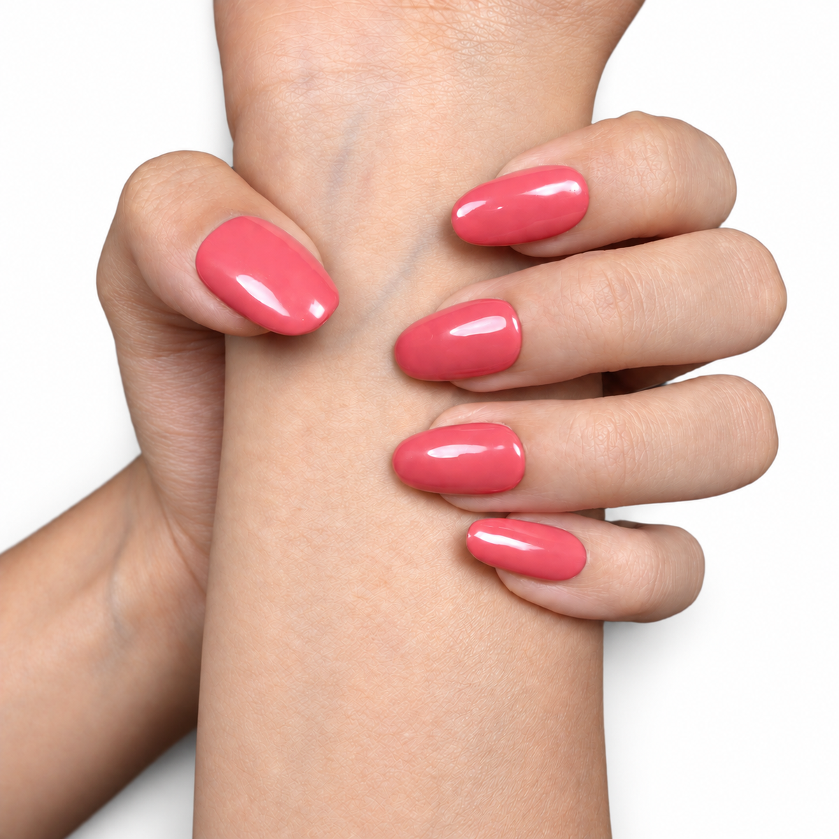 Coral Pink Glossy Short Oval Press-On Nails - product view 4