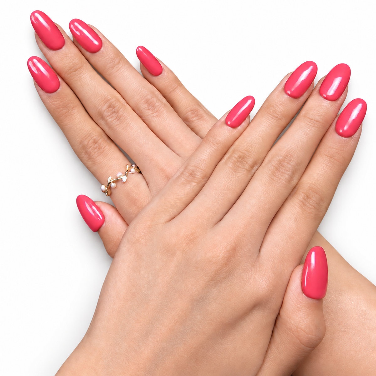 Coral Pink Glossy Short Oval Press-On Nails - product view 5
