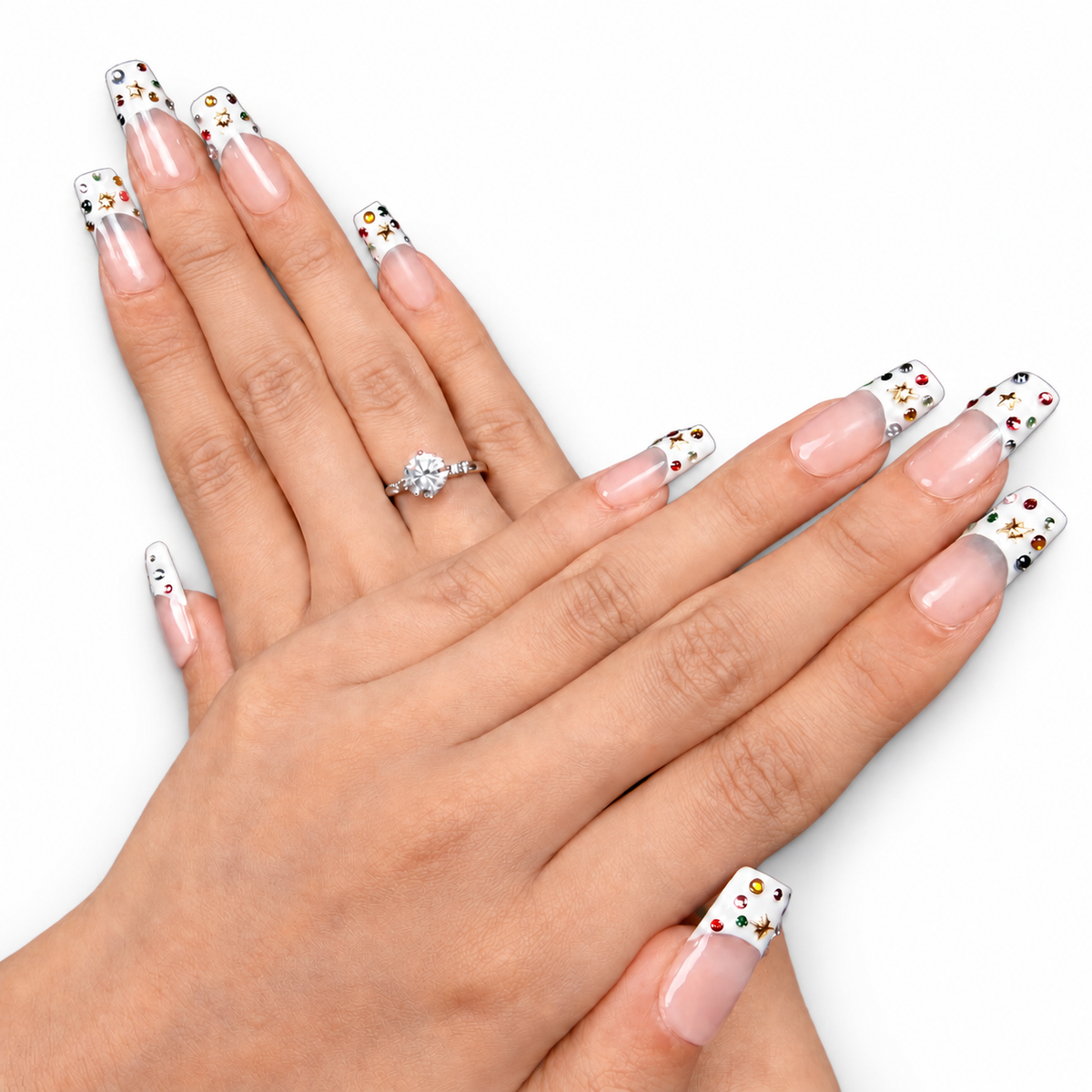 Rainbow Floral French Medium Square Press-On Nails - product view 2