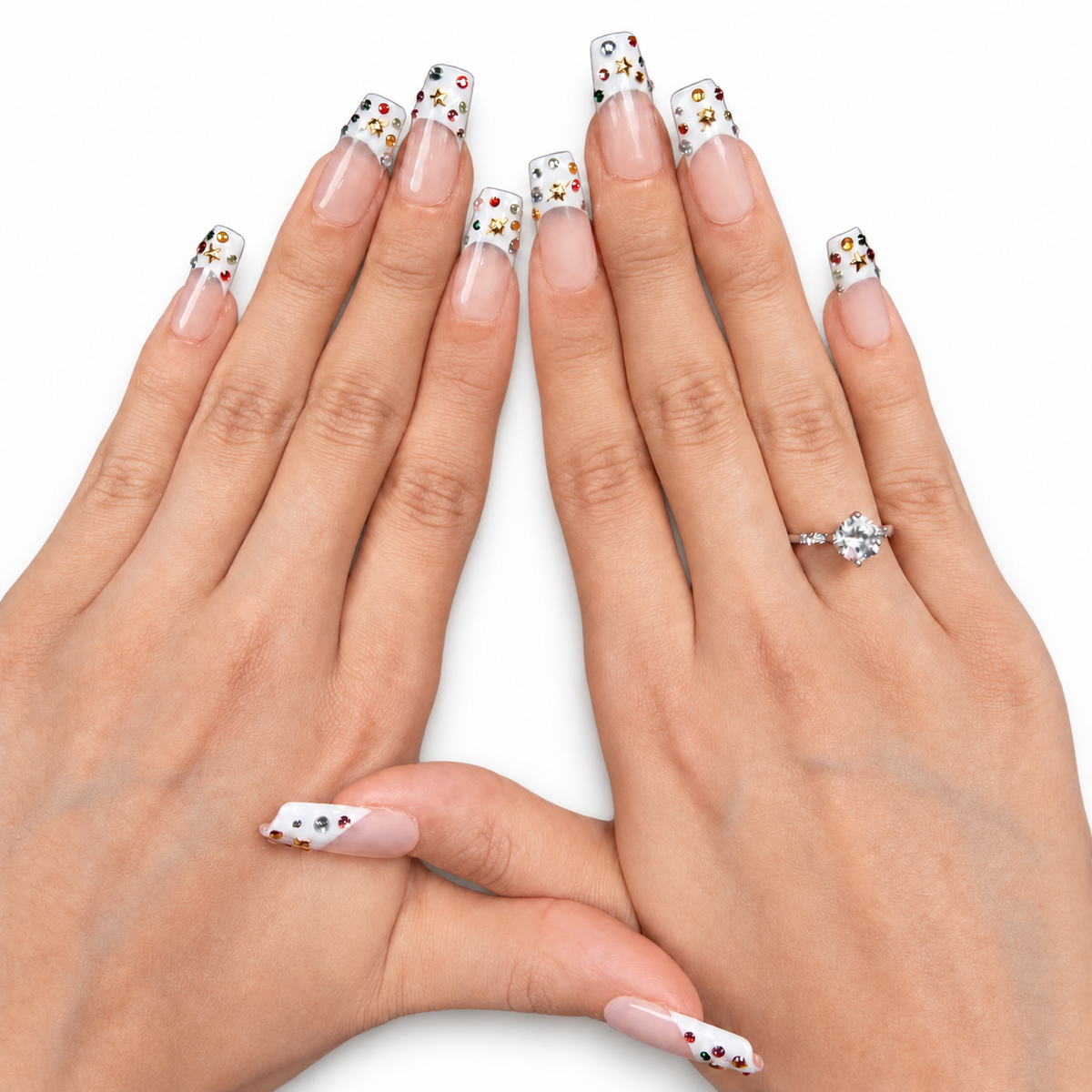 Rainbow Floral French Medium Square Press-On Nails - product view 3