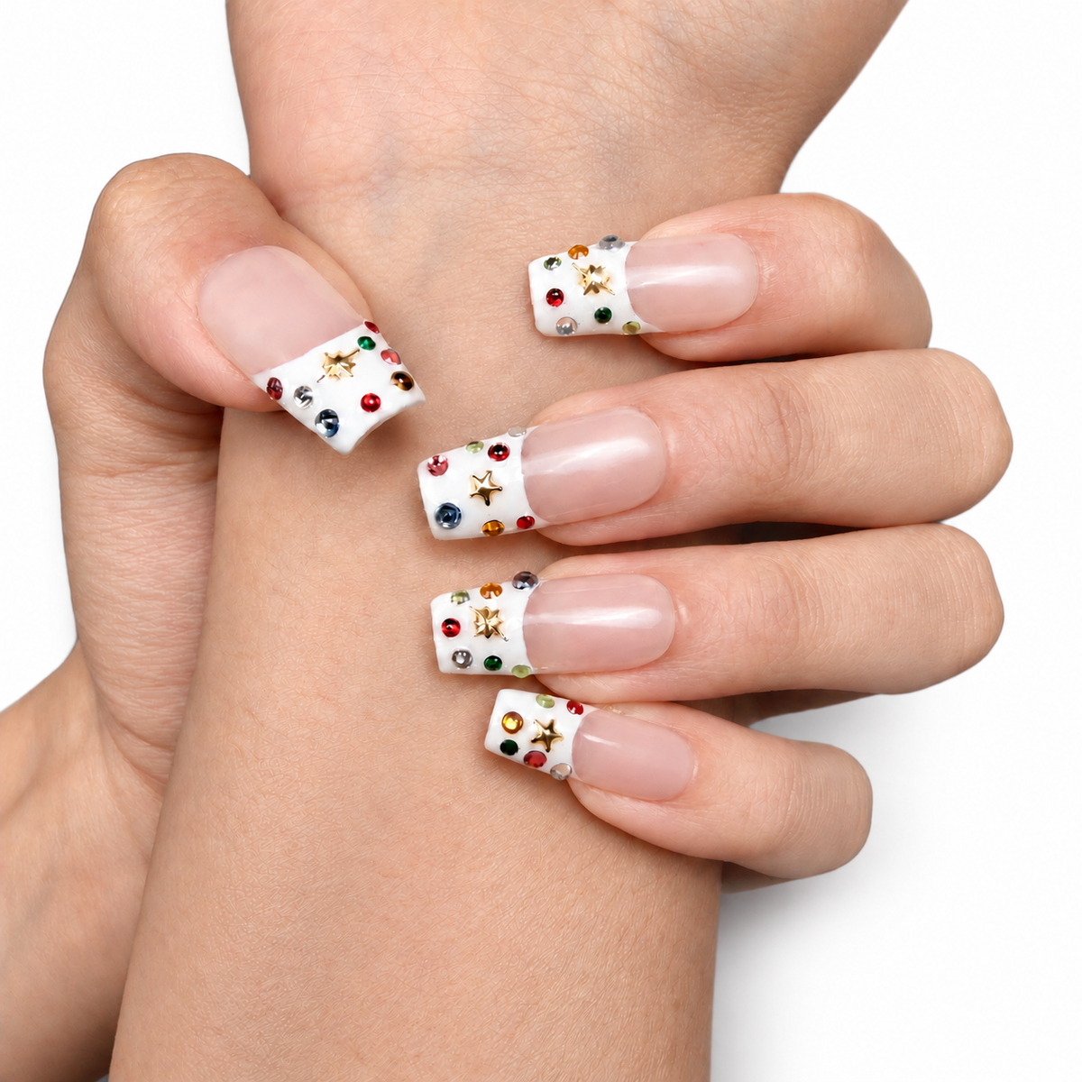 Rainbow Floral French Medium Square Press-On Nails - product view 4