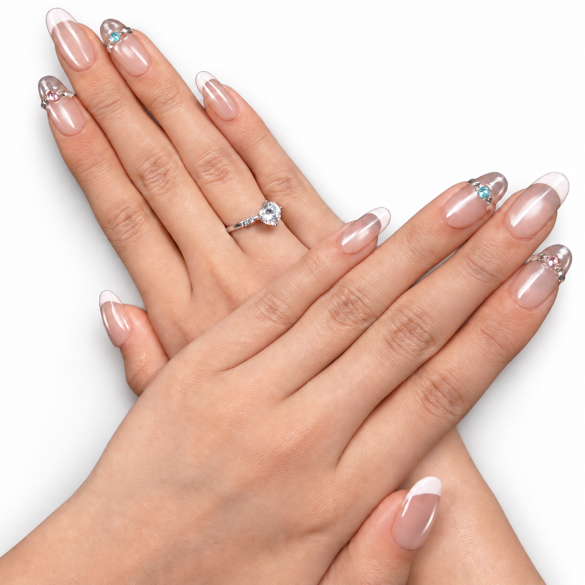 Ivory Butterfly French Extra-Long Oval Press-On Nails - product view 3