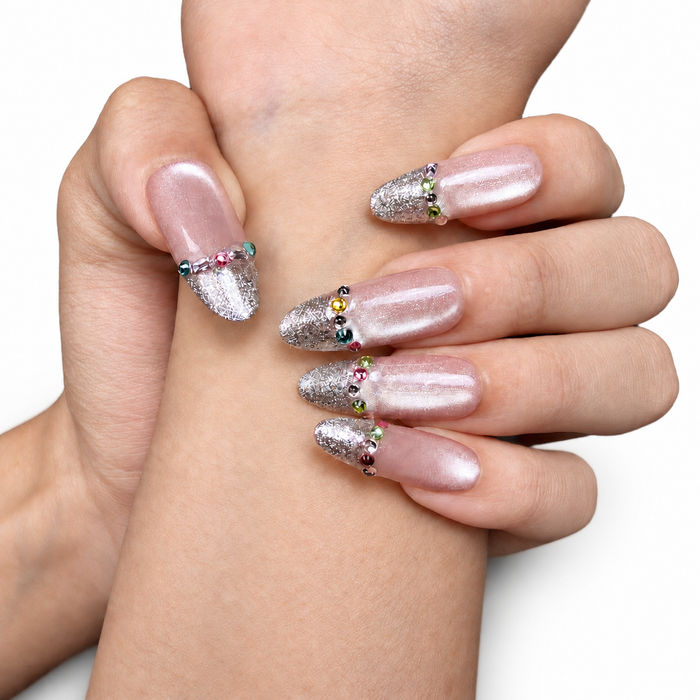 Silver Veil — French Oval Press-On Nails