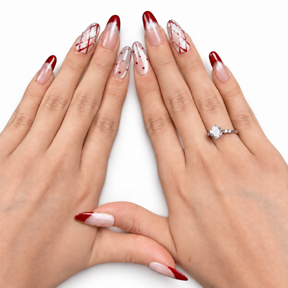 Burgundy Lattice French Medium Oval Press-On Nails - product view 3