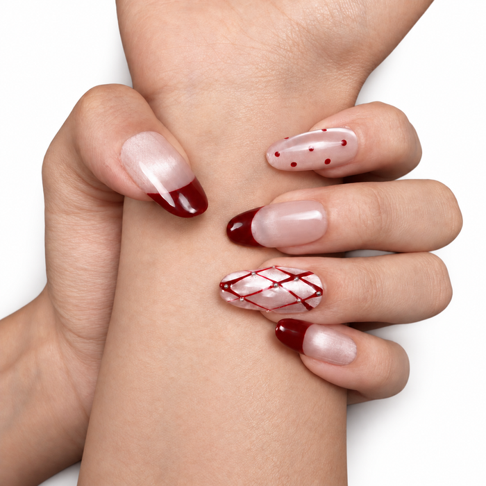 Merlot Lattice — French Oval Press-On Nails