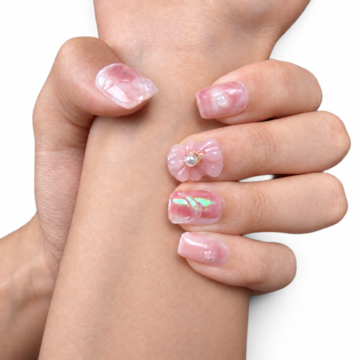 Pink Lily Garden Floral Medium Square Press-On Nails - product view 3
