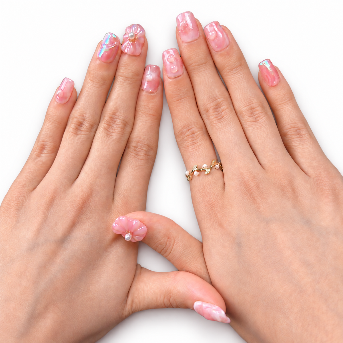 Pink Lily Garden Floral Medium Square Press-On Nails - product view 4