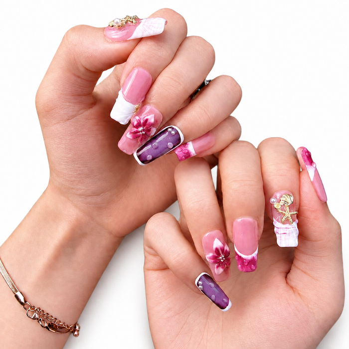 Lavender Tide — Seashell Almond Press-On Nails