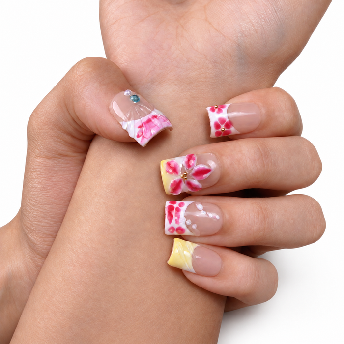 Rose Camellia — Floral Square Press-On Nails