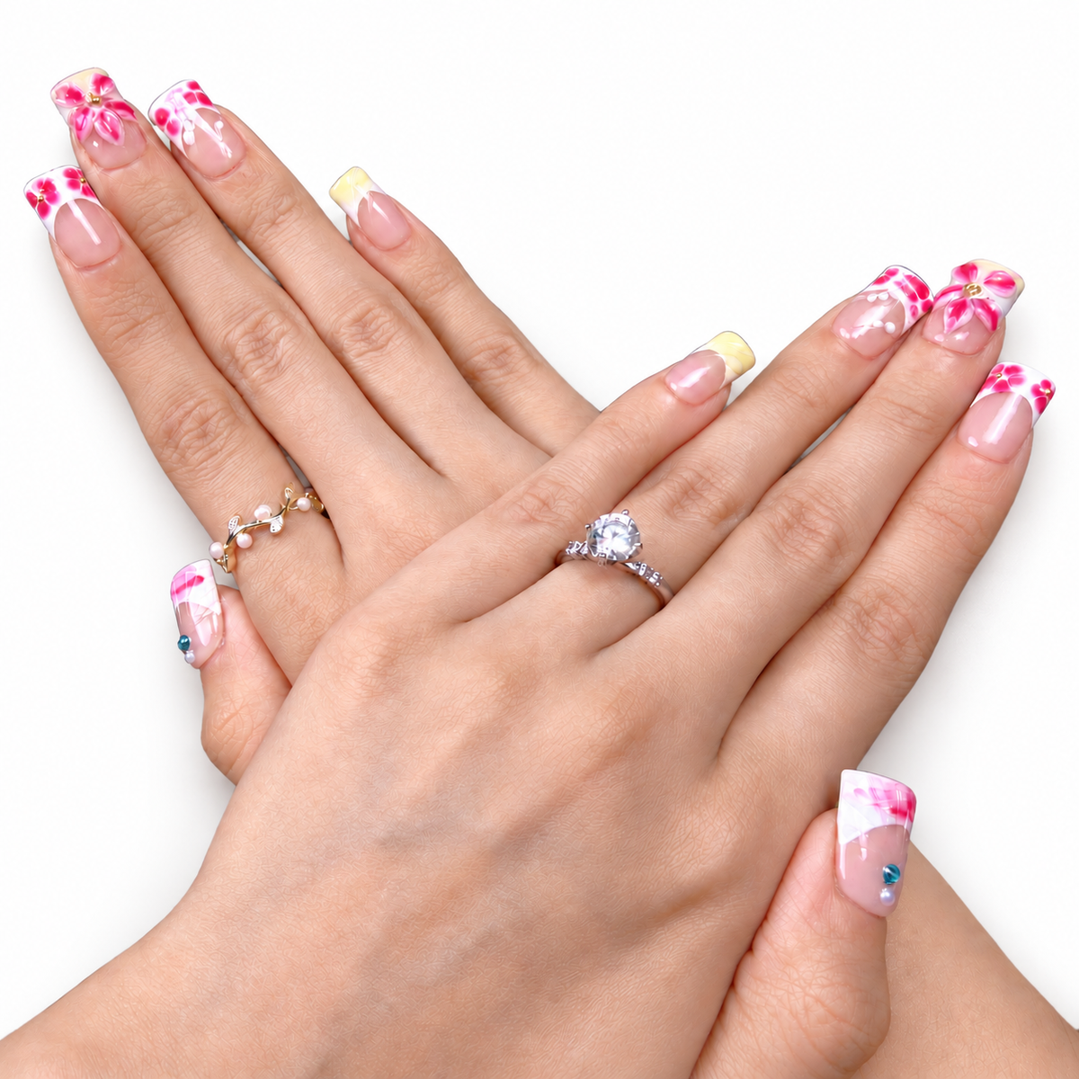 Blush Pink 3D Floral Medium Square Press-On Nails - product view 5
