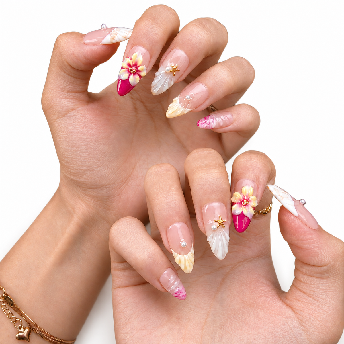 Sunset Garden Floral Medium Almond Press-On Nails - product view 2