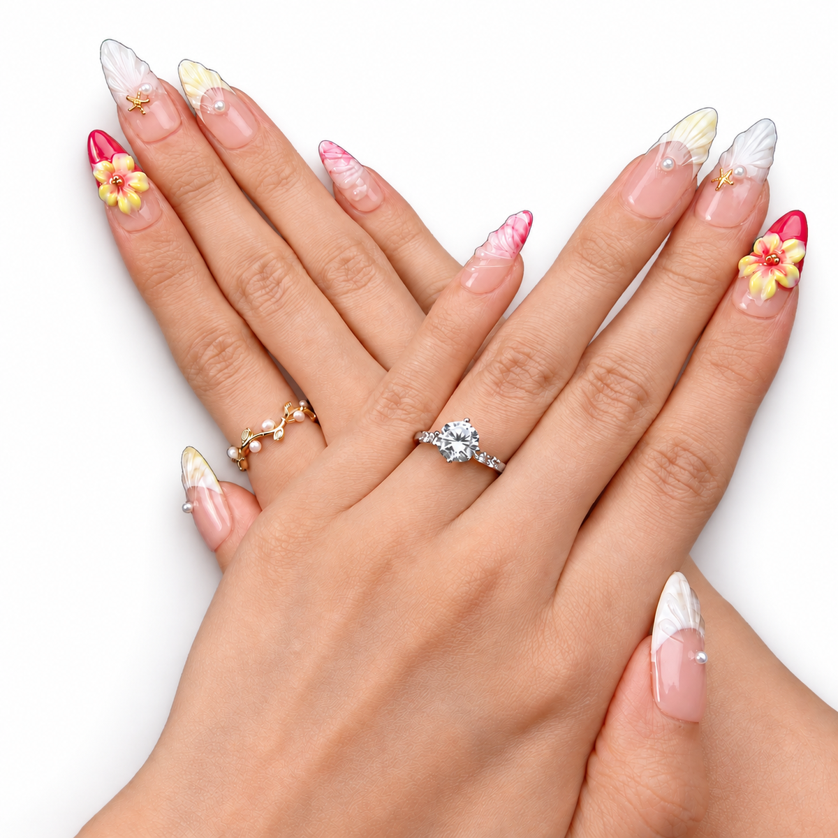 Sunset Garden Floral Medium Almond Press-On Nails - product view 3