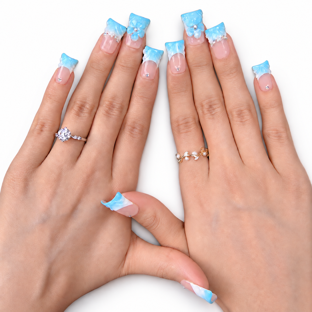 Cobalt Blue Floral Medium Square Press-On Nails - product view 4