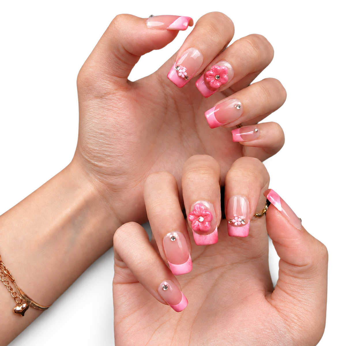 Red White Botanical Floral Medium Almond Press-On Nails - product view 5