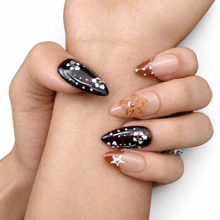 Noir Botanica — Floral Almond Press-On Nails