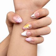 Pink Yellow Butterfly Floral Short Almond Press-On Nails - product view 3