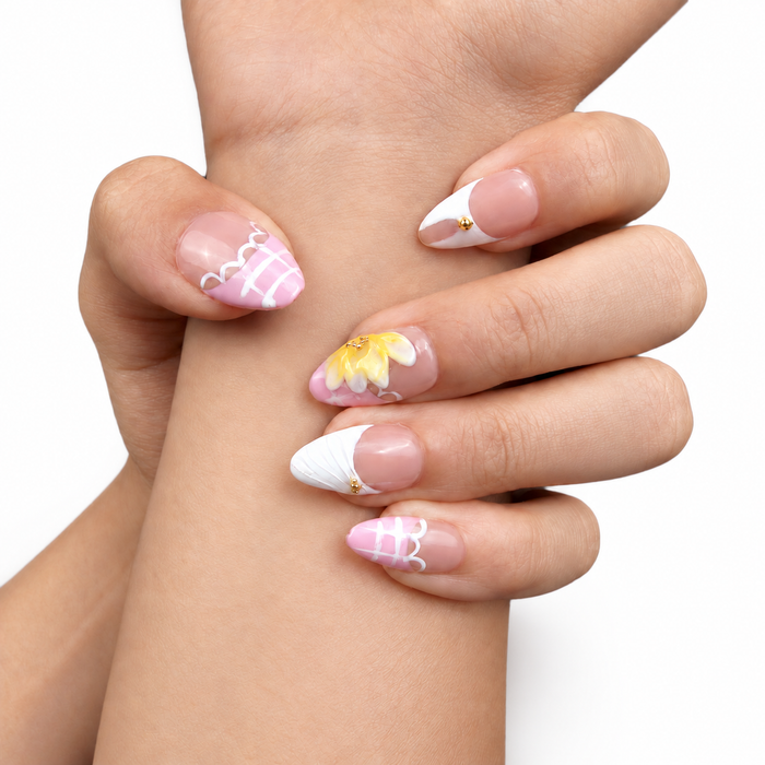 Buttercream Bloom — Floral Almond Press-On Nails