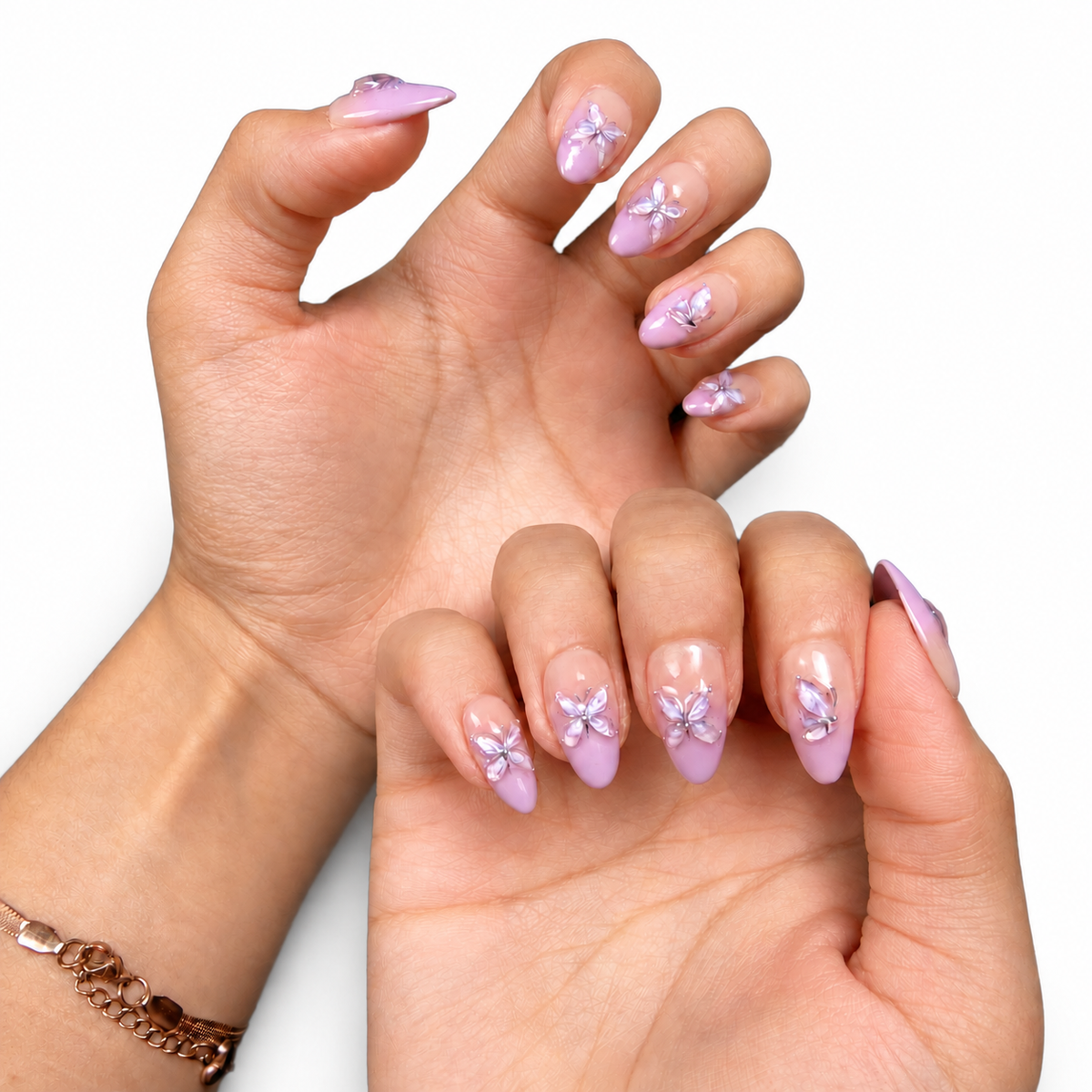 Pink Bow Floral Medium Almond Press-On Nails - product view 4