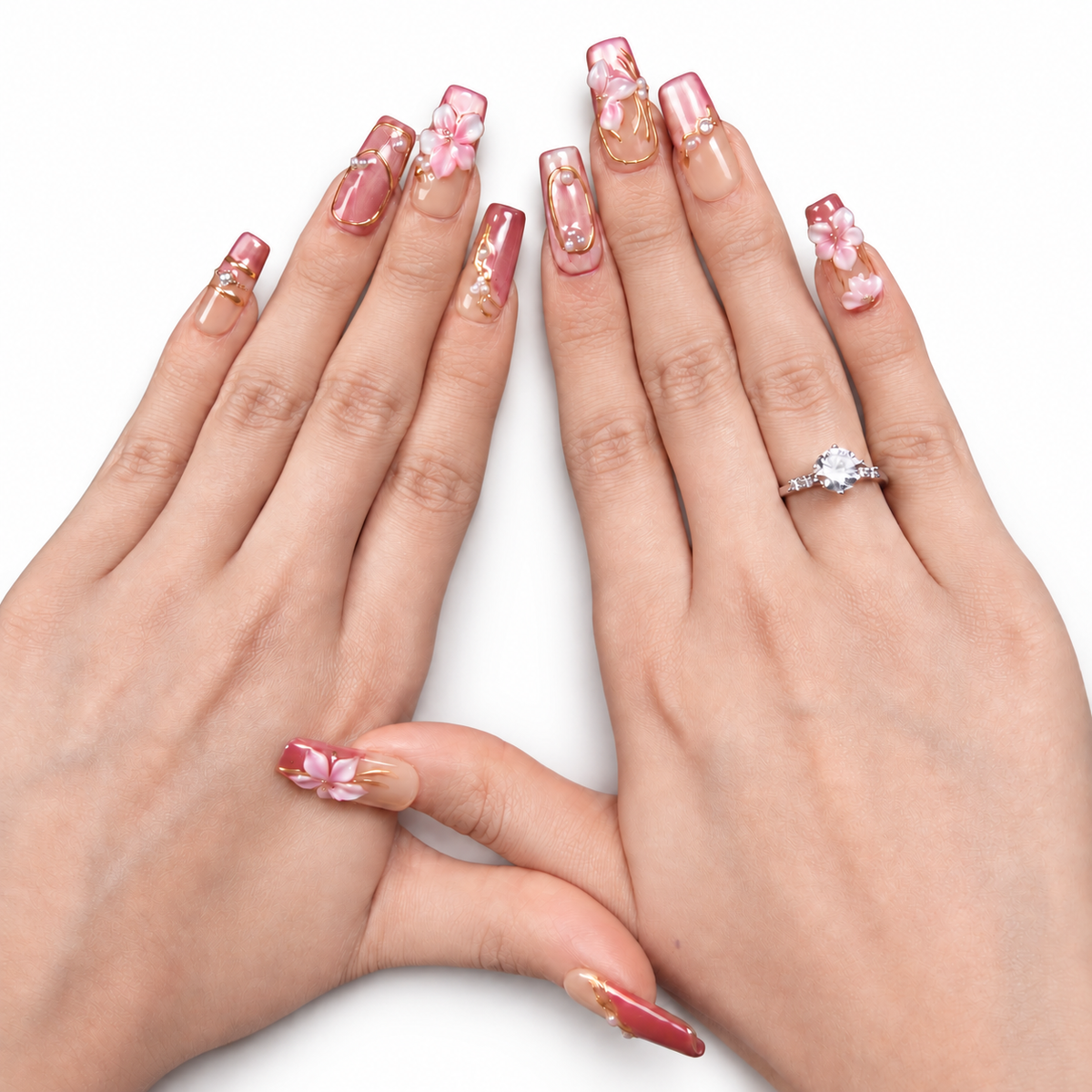 Rose Gold Floral Long Square Press-On Nails - product view 4