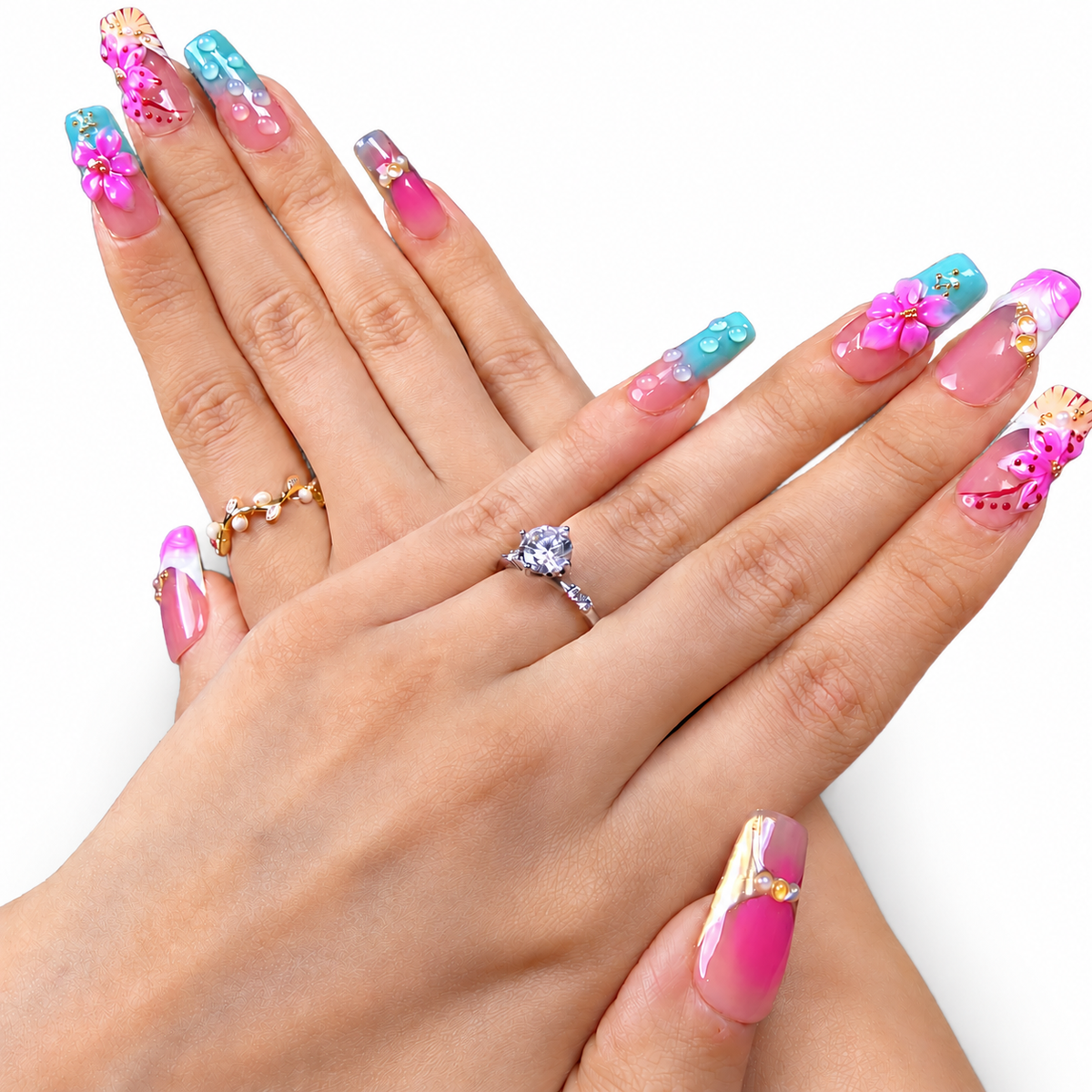 Pastel 3D Flower Long Square Press-On Nails - product view 2