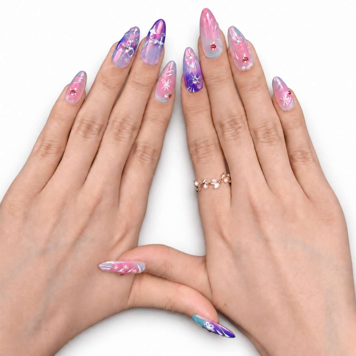 Purple Pink Chrome Medium Almond Press-On Nails - product view 2