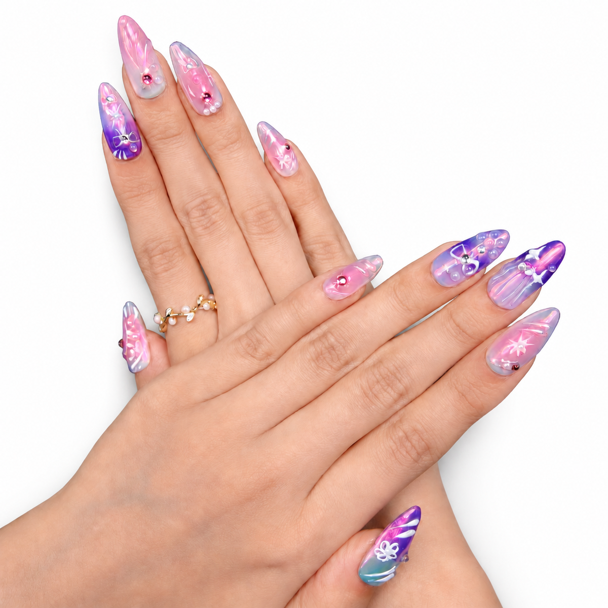Purple Pink Chrome Medium Almond Press-On Nails - product view 3