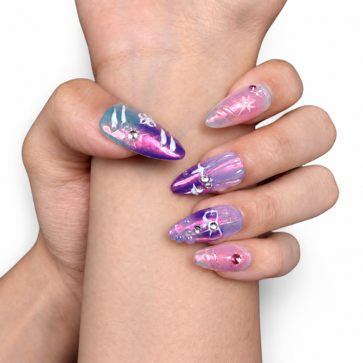 Purple Pink Chrome Medium Almond Press-On Nails - product view 4