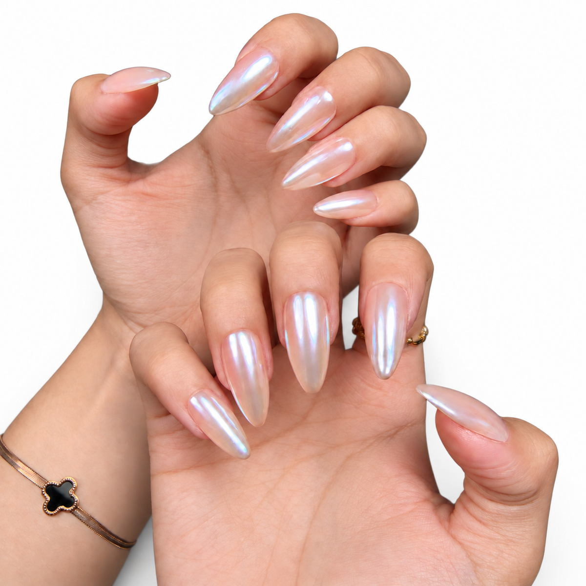 Pearl Champagne Chrome Medium Almond Press-On Nails - product view 4