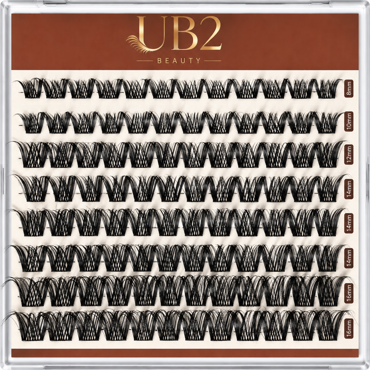 V-Fan Volume lash clusters 8-16mm in a 8-row tray