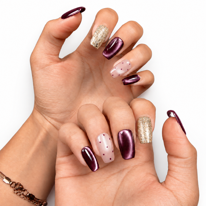 Burgundy Gleam — Cat-Eye Square Press-On Nails