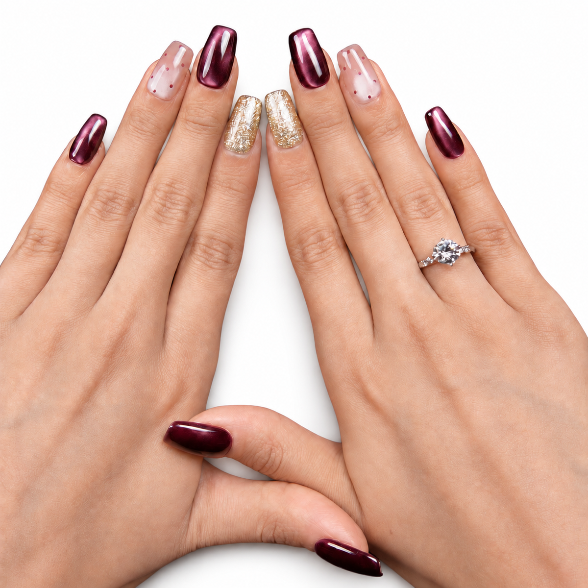 Burgundy Crystal Cat-Eye Medium Square Press-On Nails - product view 5
