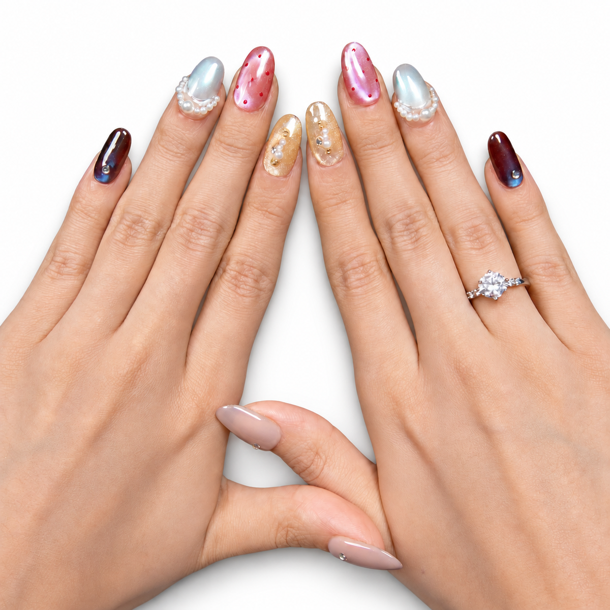 Pearl Mix Cat-Eye Short Oval Press-On Nails - product view 2