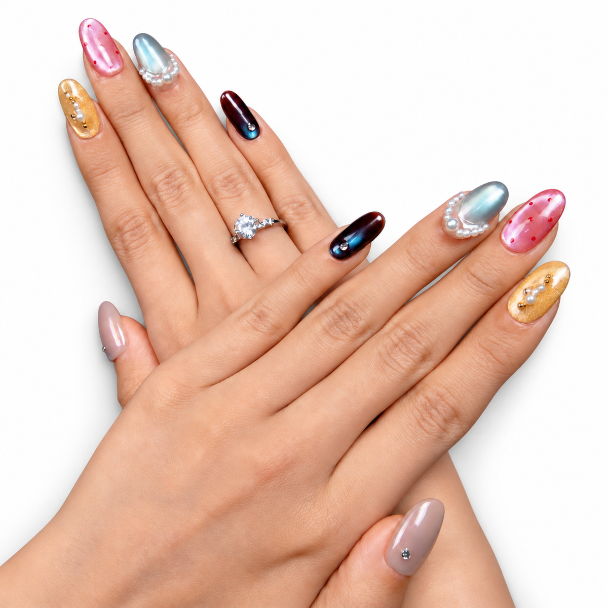 Pearl Mix Cat-Eye Short Oval Press-On Nails - product view 5