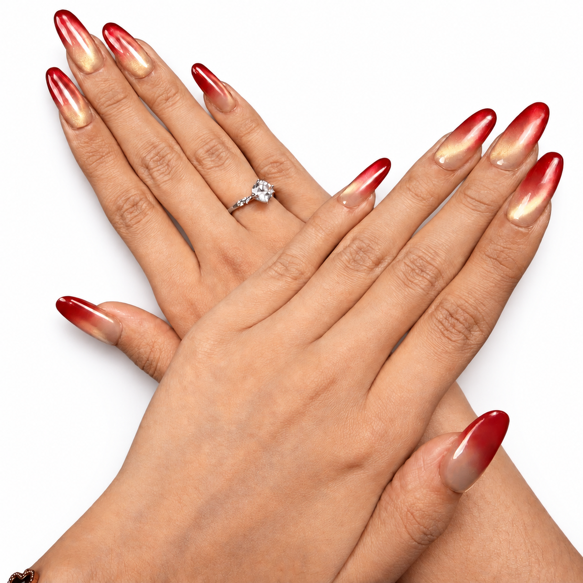 Red Ombre Cat-Eye Medium Oval Press-On Nails - product view 2