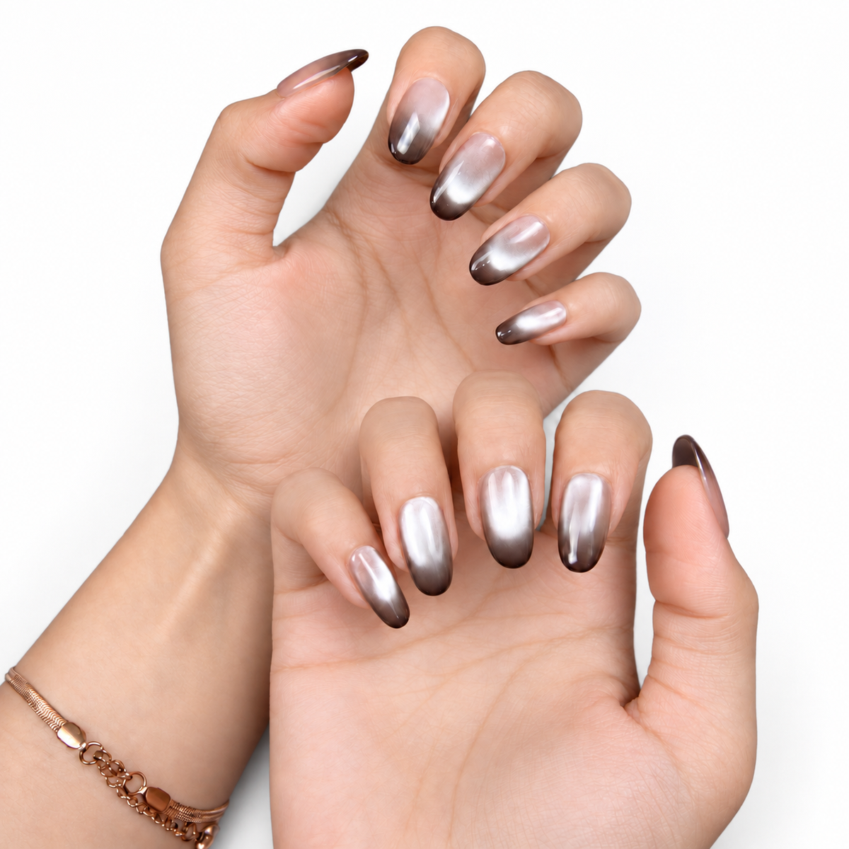 Mocha Ombre Cat-Eye Short Oval Press-On Nails - product view 3