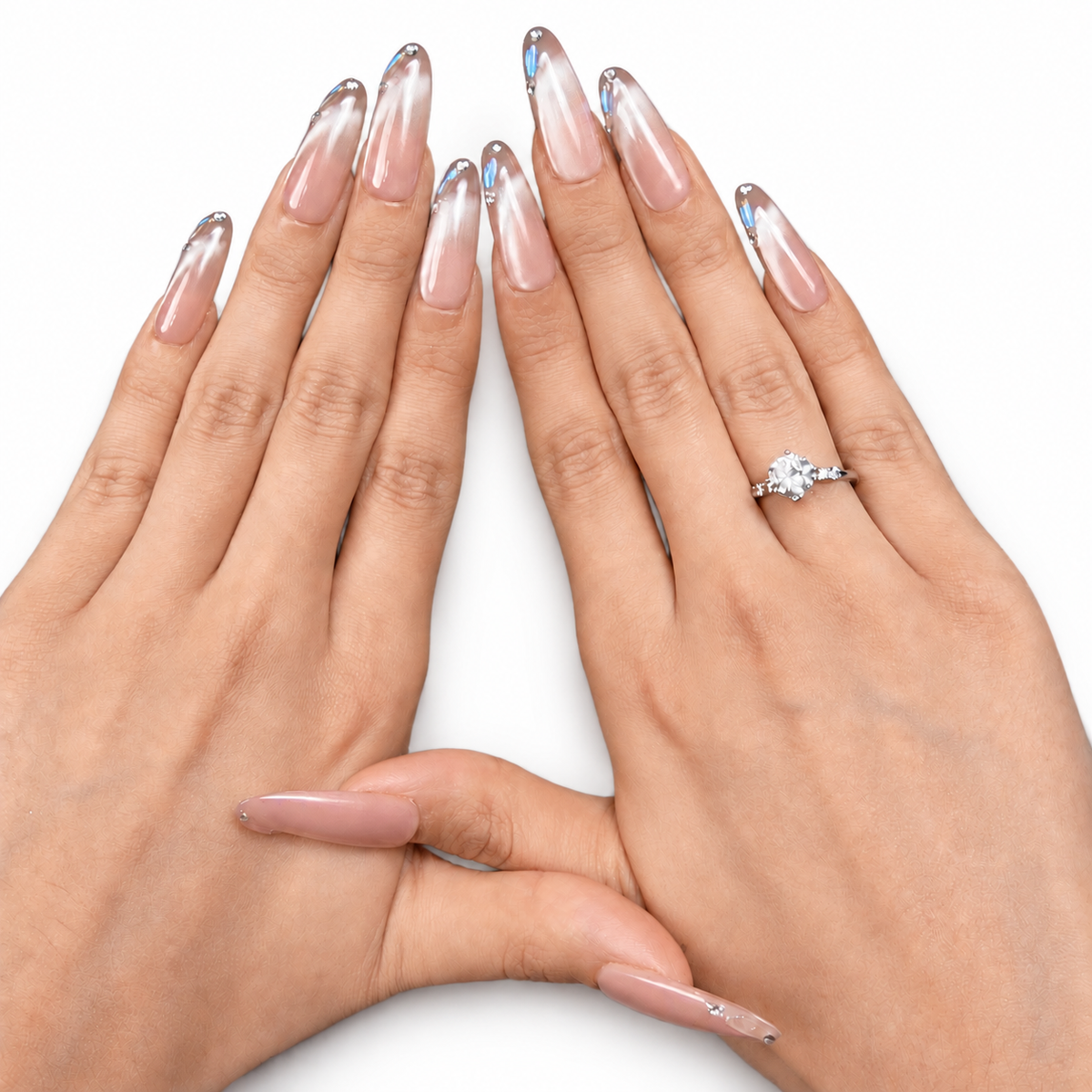 Peach Crystal Cat-Eye Extra-Long Oval Press-On Nails - product view 5