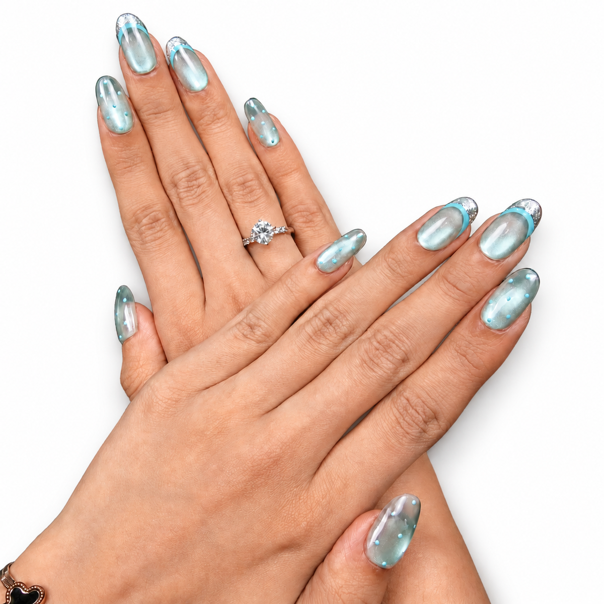Icy Blue Glitter Cat-Eye Short Oval Press-On Nails - product view 2