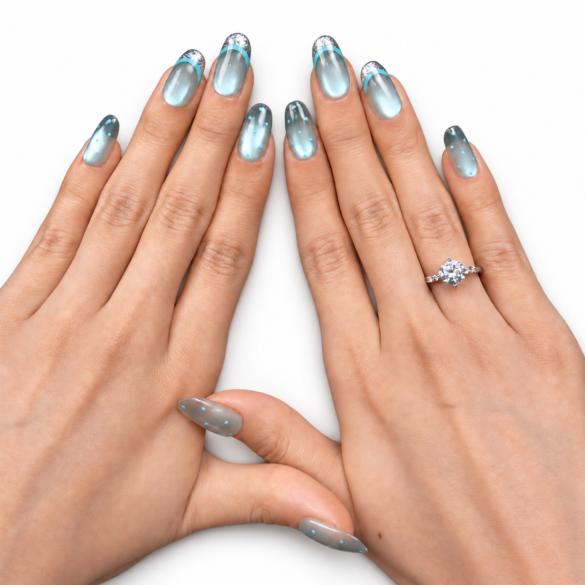 Icy Blue Glitter Cat-Eye Short Oval Press-On Nails - product view 5