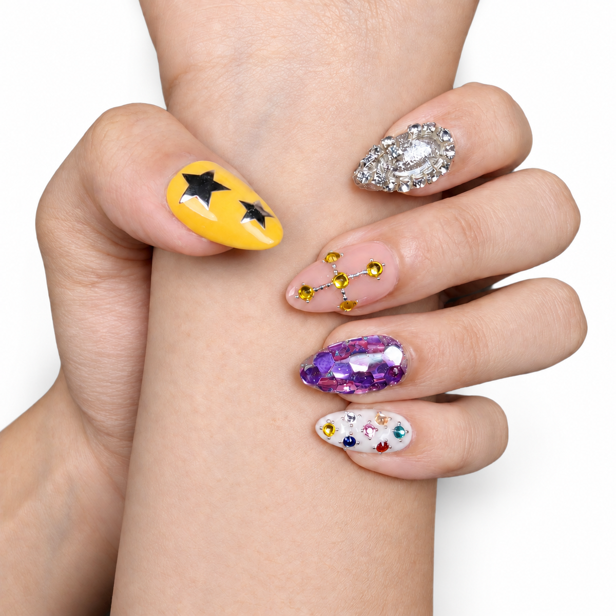 Eclectic Y2K Charm Medium Almond Press-On Nails by UB2 BEAUTY