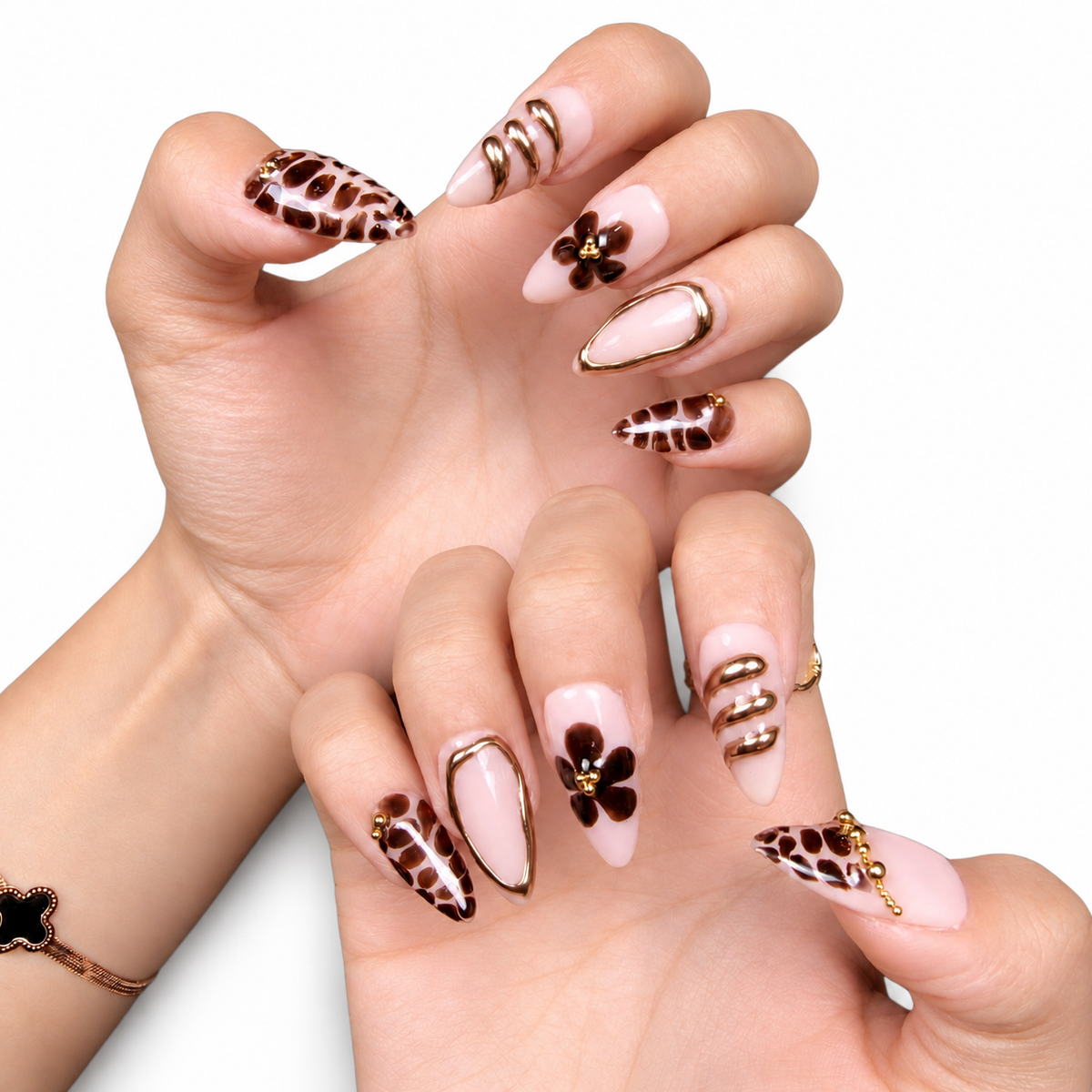 Brown Tortoiseshell Medium Almond Press-On Nails - product view 3