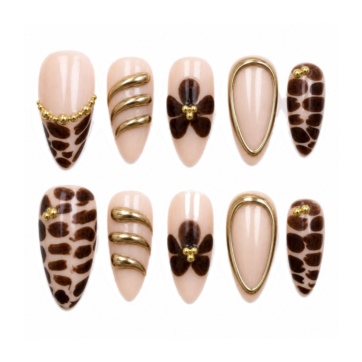 Brown Tortoiseshell Medium Almond Press-On Nails by UB2 BEAUTY