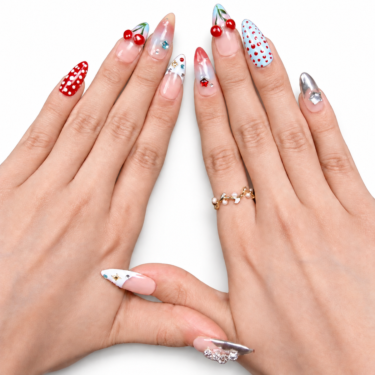 Cherry Cow-Print Medium Almond Press-On Nails - product view 3