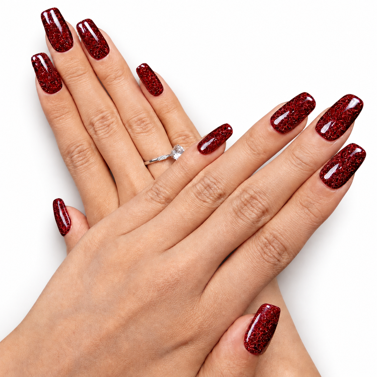Ruby Red Glitter Medium Square Press-On Nails - product view 2
