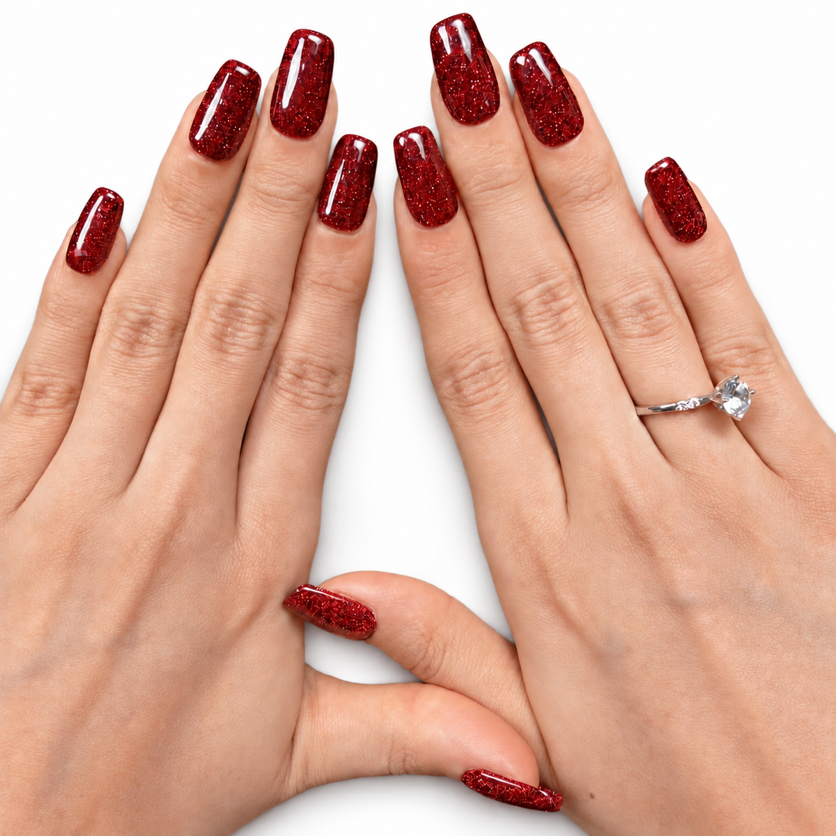 Ruby Red Glitter Medium Square Press-On Nails - product view 4
