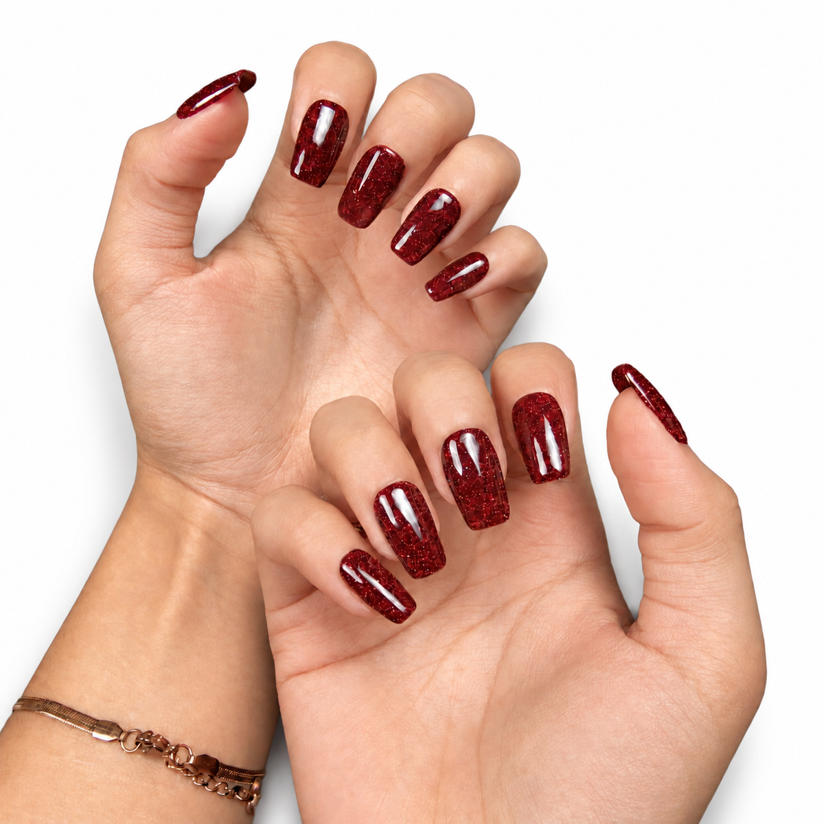 Ruby Red Glitter Medium Square Press-On Nails - product view 5