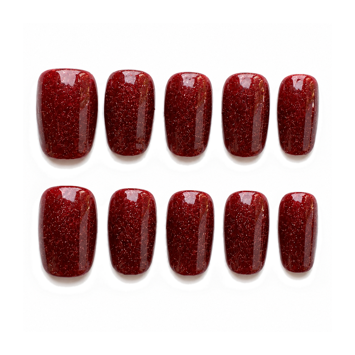 Ruby Red Glitter Medium Square Press-On Nails by UB2 BEAUTY