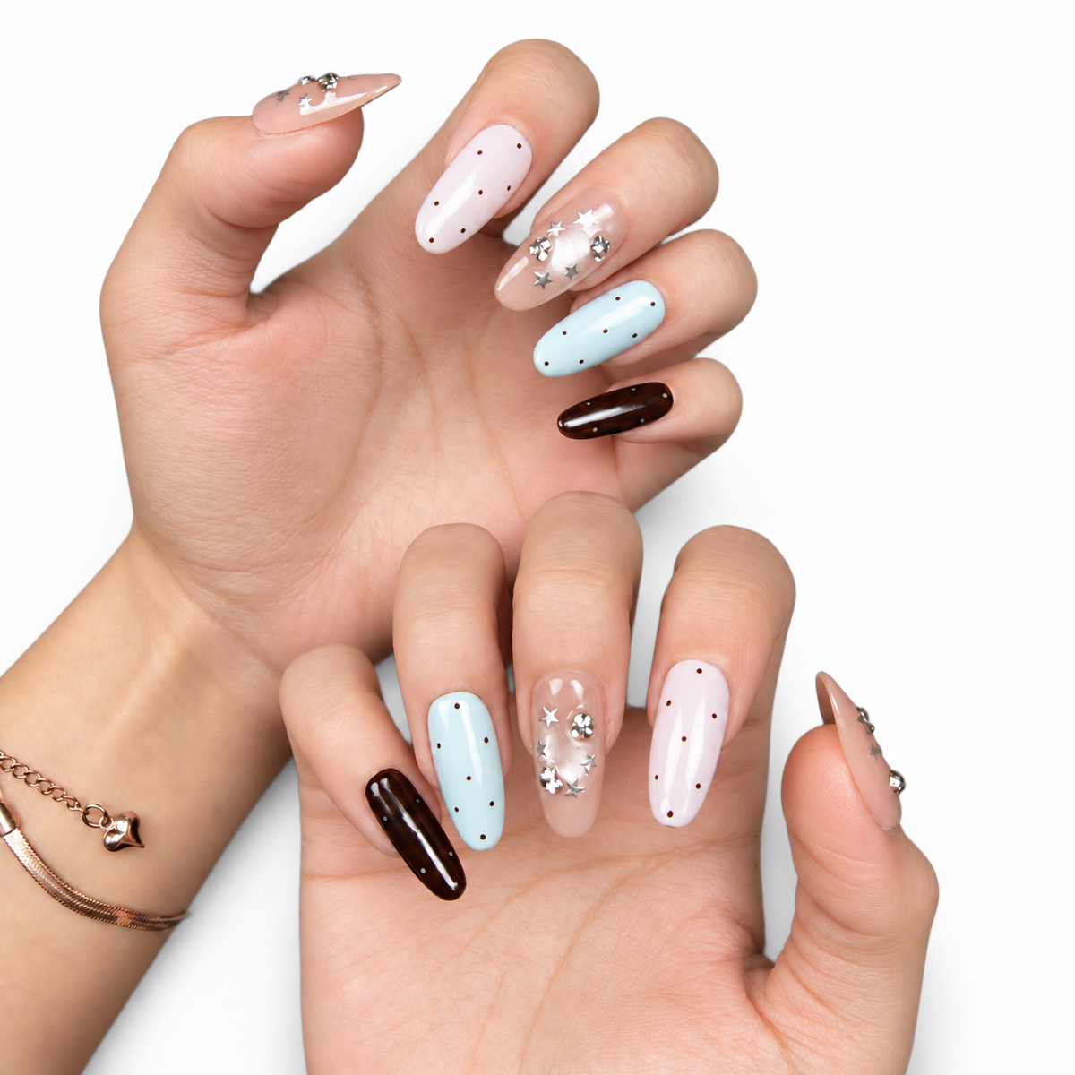 Pastel Multicolor Star Medium Oval Press-On Nails - product view 3